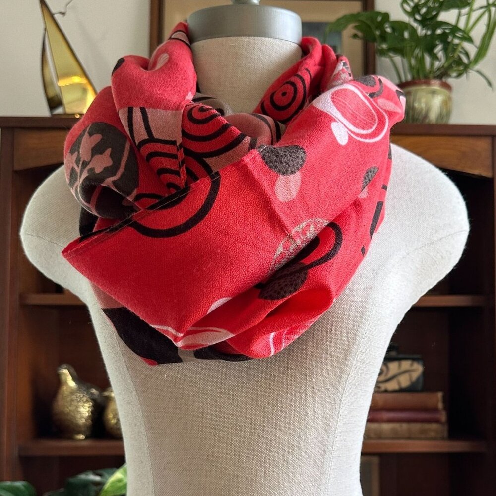 Floral Geometric Infinity Scarf: Red, Brown & Pink Abstract Circle Scarf